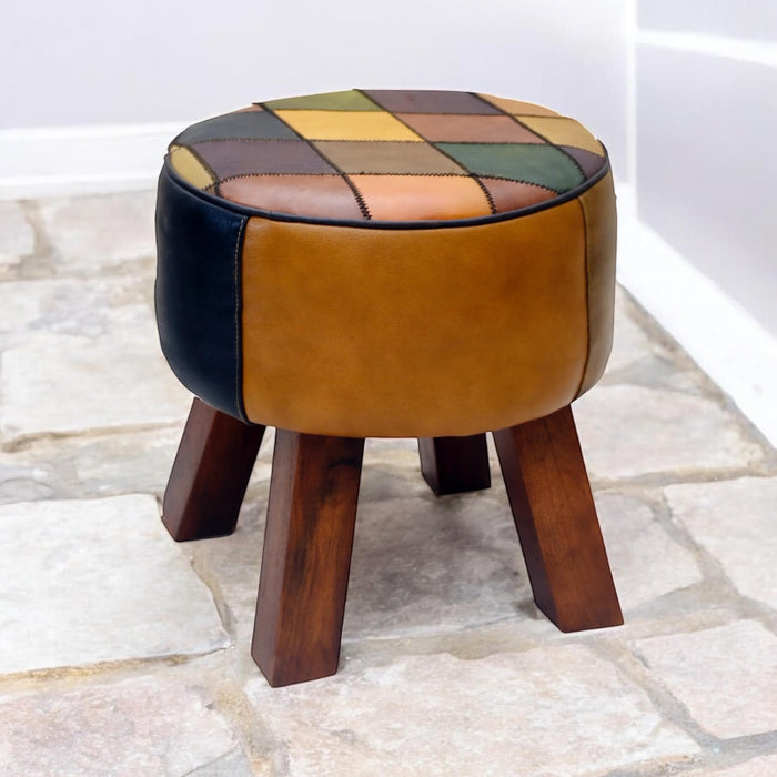 42CM LEATHER STOOL  Harlequin diamond pattern