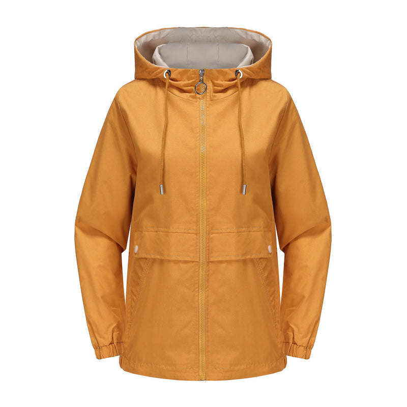 New Hooded Solid Color Trench Coat For Women