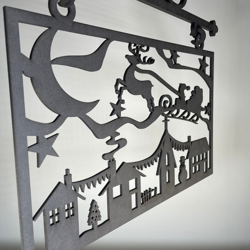 Hanging Santa Scene Sign - Handmade Ornament