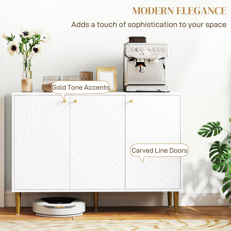 HOMCOM Sideboard Storage Cabinet with 3 Carved Line Doors and 5 Legs White