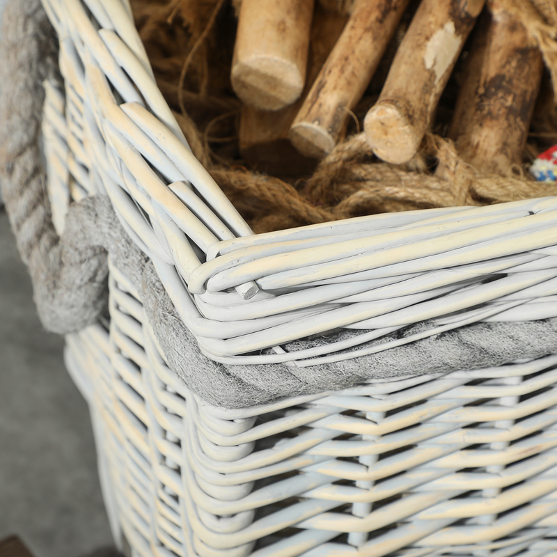 Outsunny Set of 3 Wicker Log Basket with Liner and Rope Handles, Beige