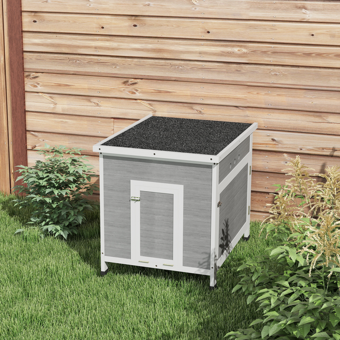 PawHut Wooden Duck House, Poultry Coop w/ Double Doors, Openable Roof, Grey