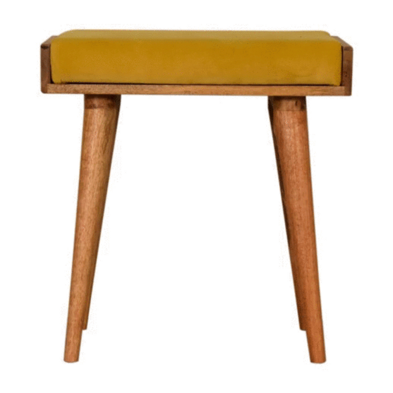Artisan Furniture Solid Mango Wood Mustard Velvet Tray Style Footstool