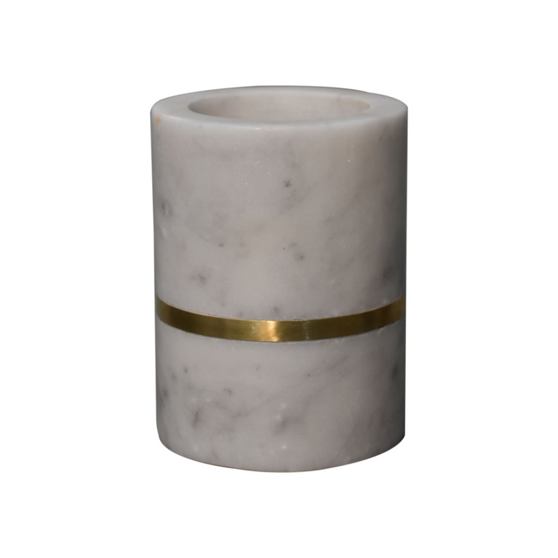 Artisan Furniture Bathroom Accessories - Brass Inlay Bathroom Set of 5, White Marble