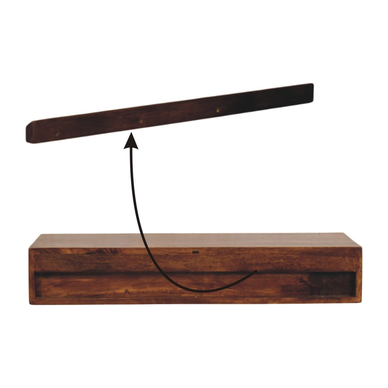 Artisan Furniture Solid Wood Lunar 2 Drawer Chestnut Wall Mounted Console, Dark Brown