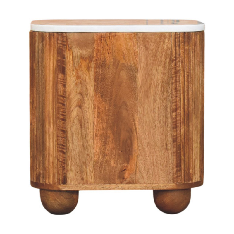 Artisan Furniture Solid Wood Aurora Marble Bedside, 2 Drawers, Brown & White