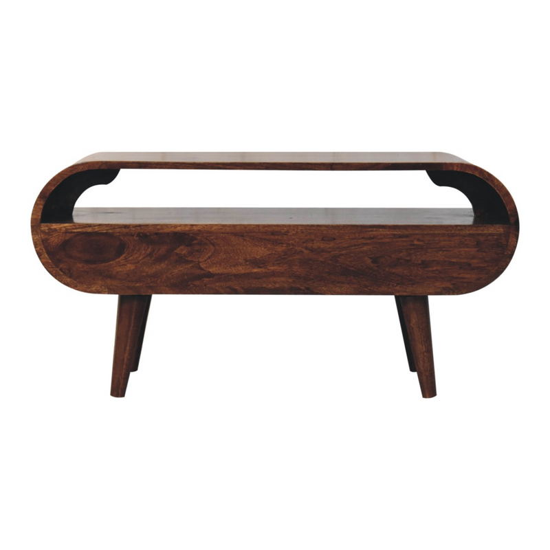 Artisan Furniture Solid Wood California Walnut Circular TV Stand, Brown, 2 Drawers and 1 Shelf