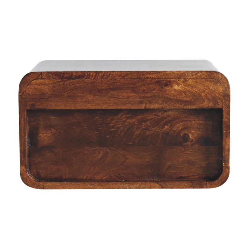 Artisan Furniture Solid Wood Large Chestnut Curve Upper Slot Floating Bedside