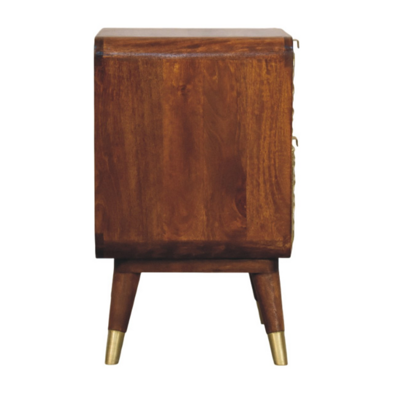 Artisan Furniture Solid Wood Avora Brass Embossed 2 Drawer Chestnut Nightstand