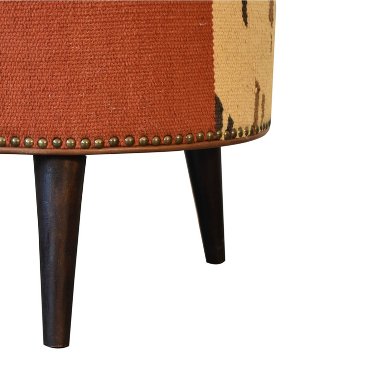 Artisan Furniture Solid Wood Durrie & Leather Mixed Footstool