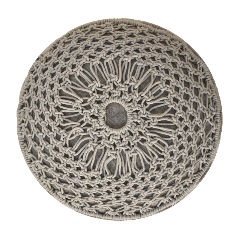 Artisan Furniture Solid Mango Wood Crotchet Grey Footstool