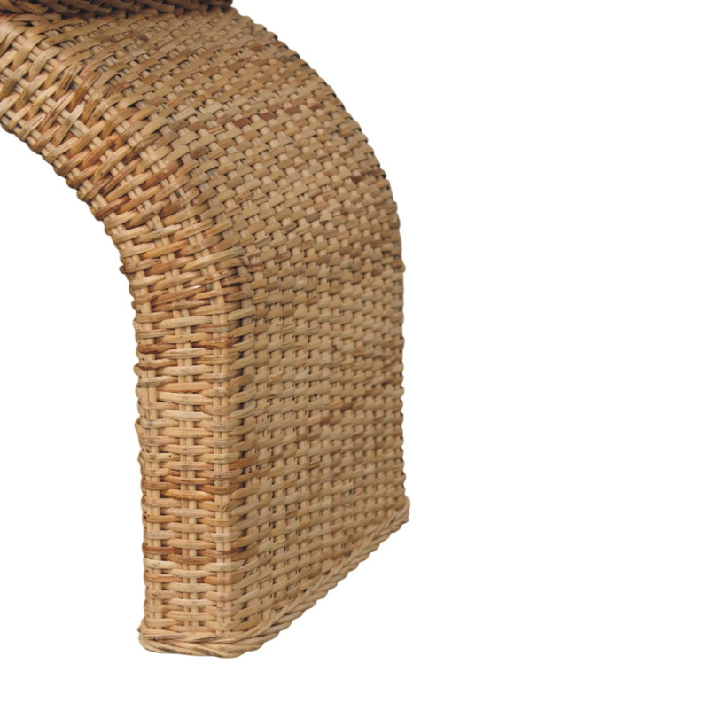 Artisan Furniture Solid Wood Rattan Weave Boucle Bench, Upholstered, Brown & Cream