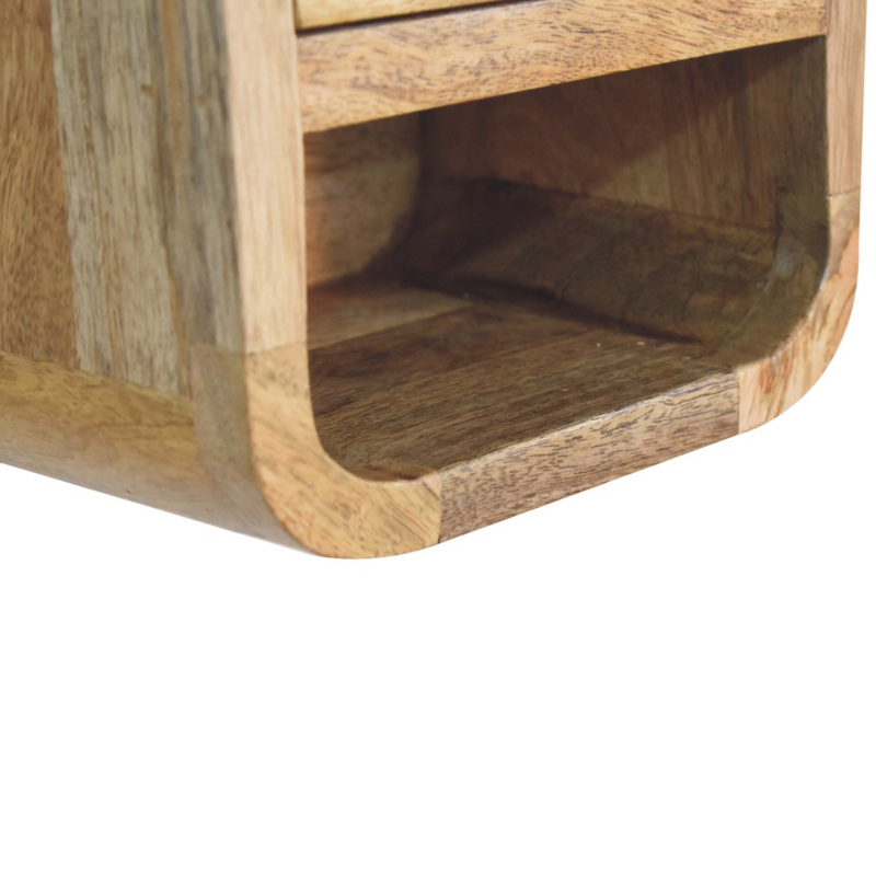 Artisan Furniture Solid Wood Extra Mini Curved Oak-ish Bedside with Open Slot