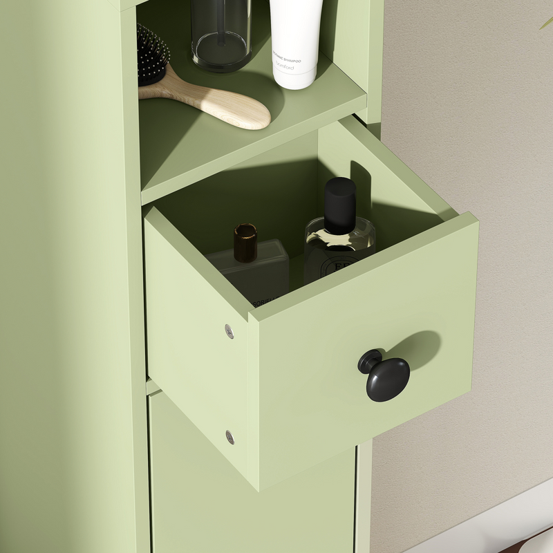 kleankin Slim Bathroom Cabinet, Toilet Roll Storage w/ Open Shelves, Green