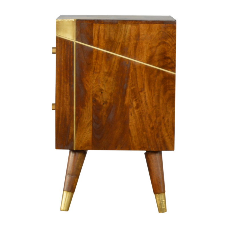 Artisan Furniture Solid Wood Gold Geometric Chestnut Bedside
