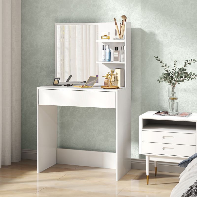 HOMCOM Dressing Table with Mirror and Storage, Modern Vanity Desk, White