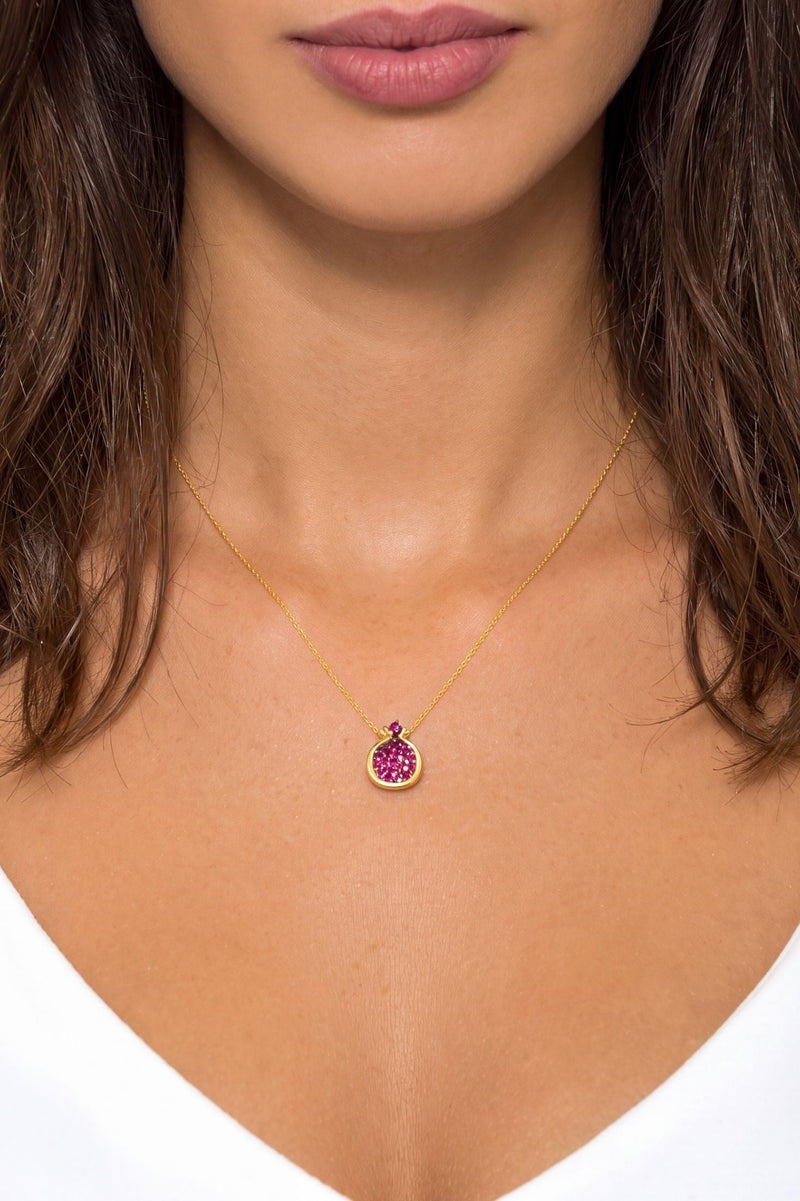 Pomegranate Ruby Pink Pendant Necklace Gold