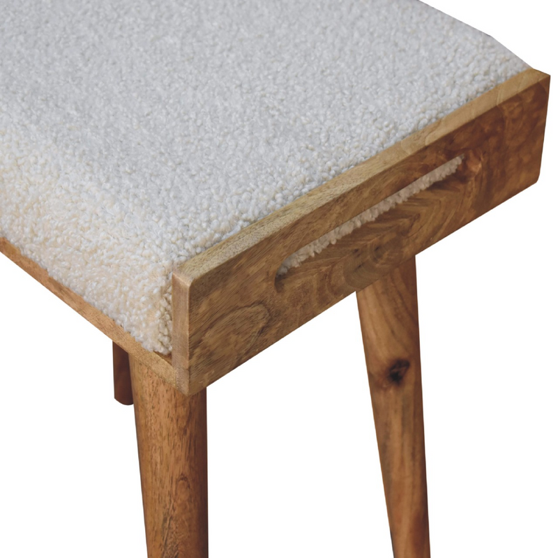 Artisan Furniture Solid Mango Wood Boucle Cream Tray Style Footstool