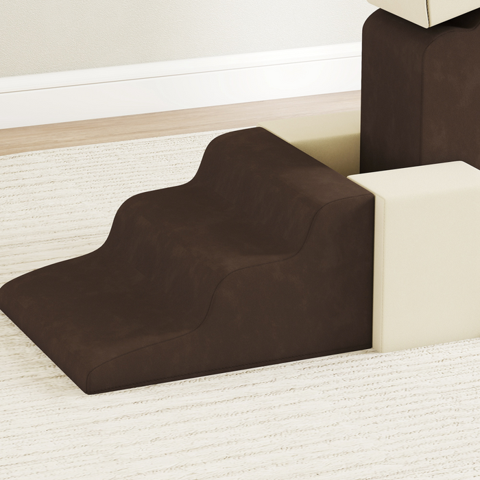 AIYAPLAY Kids Soft Play Set, 7 Piece Foam Climbing Blocks, Brown