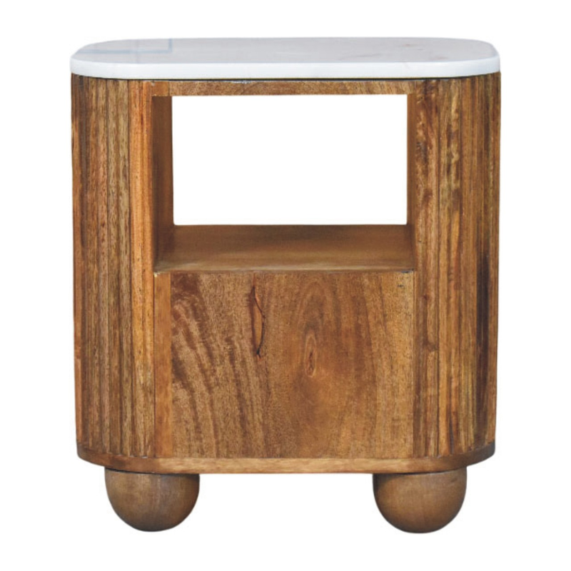 Artisan Furniture Solid Wood Beaumont Marble Bedside, 1 Drawer & 1 Open Slot, Brown & White