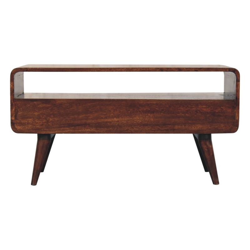 Artisan Furniture Solid Wood Curved California Walnut Media Unit, Brown, 2 Drawers and 1 Shelf