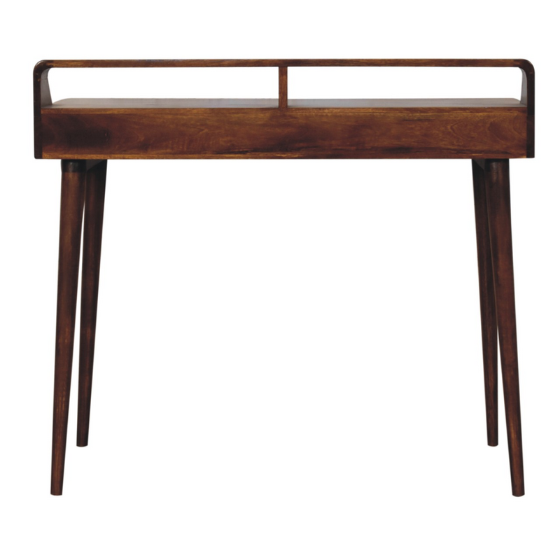 Artisan Furniture Solid Wood Elevated Chestnut Console Table, 2 Drawers, Dark Brown