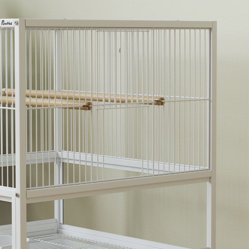 PawHut Bird Cage Parrot Cage with Rolling Stand Acrylic Viewing Panels White