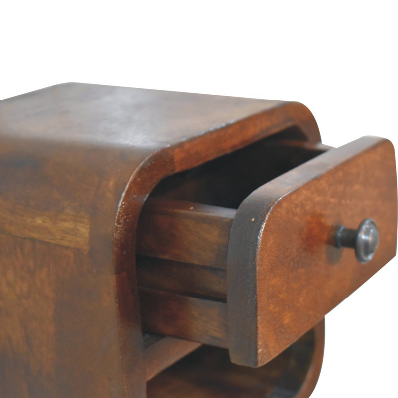 Artisan Furniture Solid Wood Extra Mini Curved Chestnut Bedside with Open Slot