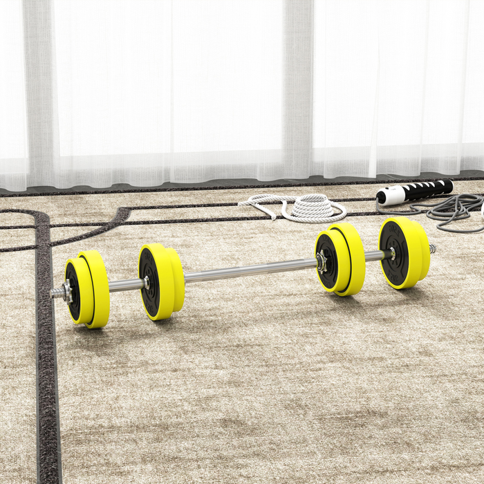 HOMCOM Adjustable 20KGS Barbell & Dumbbell Set for Home Gym, Yellow