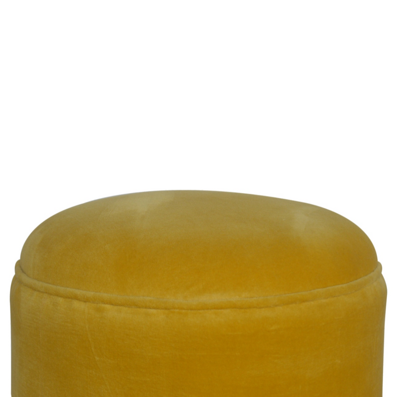Artisan Furniture Solid Mango Wood Mustard Velvet Nordic Footstool