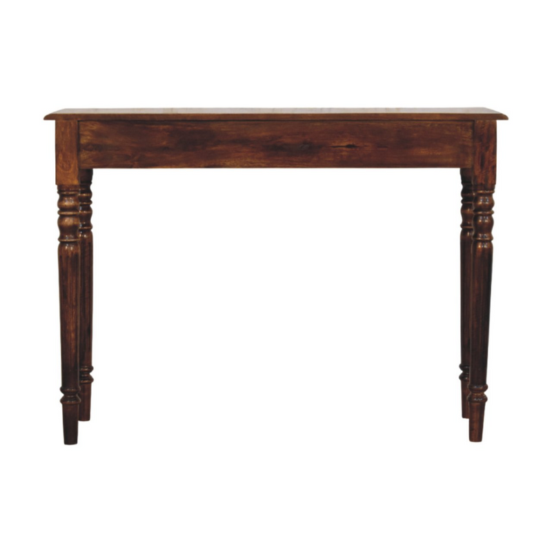 Artisan Furniture Solid Wood Turned Legs Chestnut Console, 3 Drawers, Dark Brown
