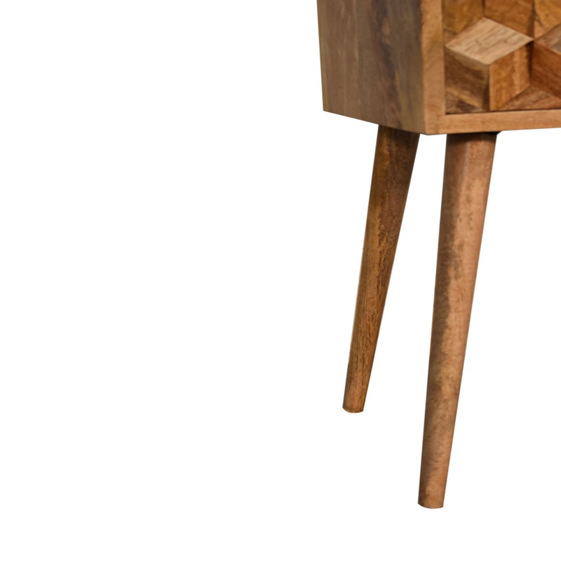 Artisan Furniture Solid Wood Mini Cube Carved 2 Drawer Bedside