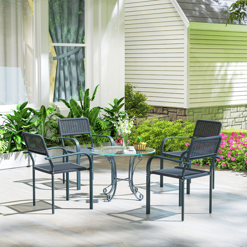 Outsunny Garden Chairs Set of 4, Stackable & Rattan Effect, Dark Grey