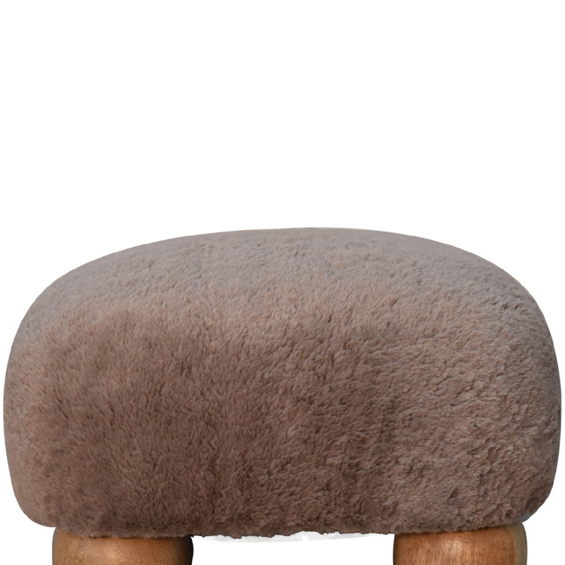 Artisan Furniture Solid Mango Wood Mocha Faux Fur Nordic Footstool