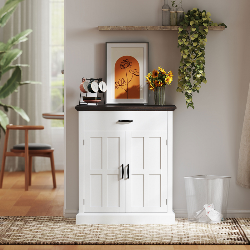 HOMCOM Sideboard Storage Cabinet with Thick Tabletop and 2 Barn Doors White