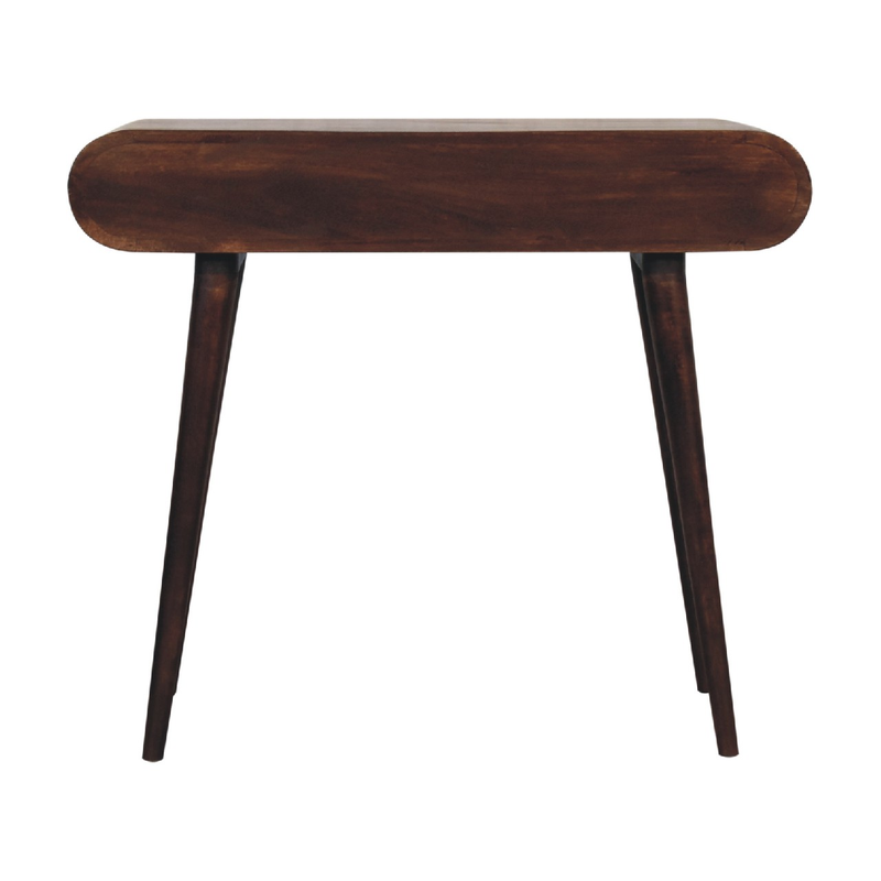 Artisan Furniture Solid Wood Light Walnut Curved Edge Console Table, 2 Drawers, Dark Brown