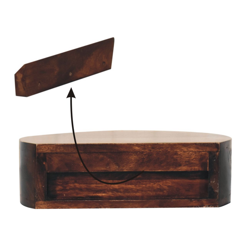 Artisan Furniture Solid Wood California Walnut Wall Mounted Rounded Bedside, Brown, 1 Drawer