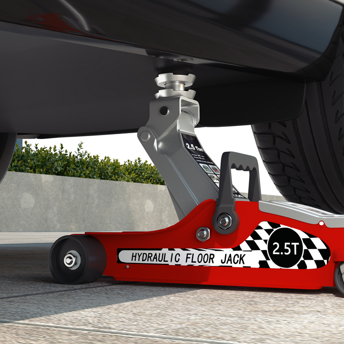 HOMCOM Hydraulic Low Profile Floor Jack, 2.5 T 80-360 mm Steel Car Jack, Red