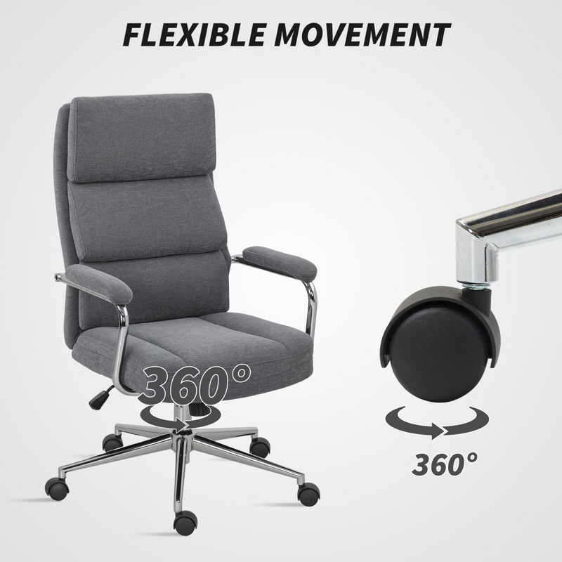 HOMCOM Linen Fabric Office Desk Chair with Tilt Function, Charcoal Grey
