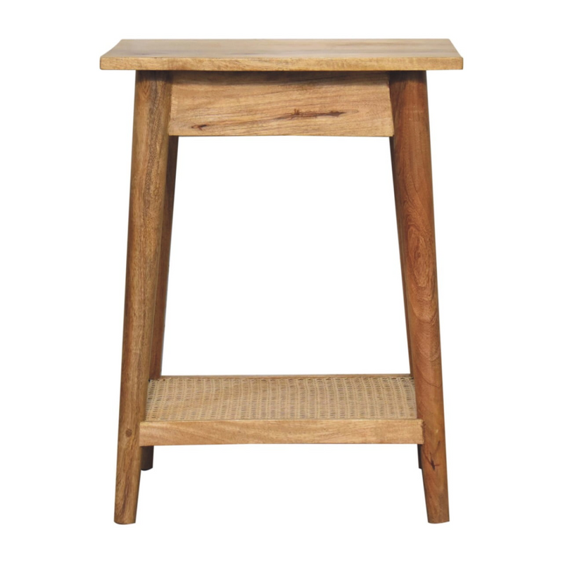 Artisan Furniture Solid Wood Woven Solid Wood End Table, Beige, 1 Drawer