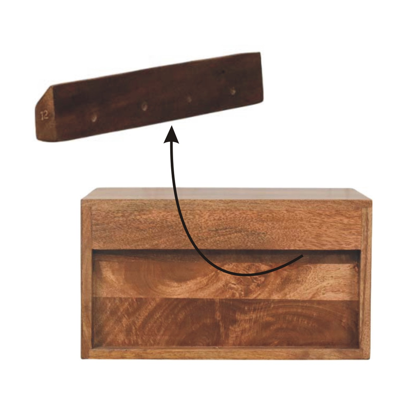 Artisan Furniture Solid Wood Arno Wall-Mounted Nightstand in Golden Teak, Drawer And Open Shelf, Brown