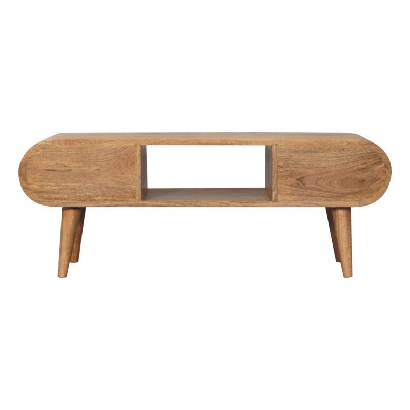 Artisan Furniture Solid Wood Oak-ish Circular TV Unit, Beige, 2 Drawers and Open Slot