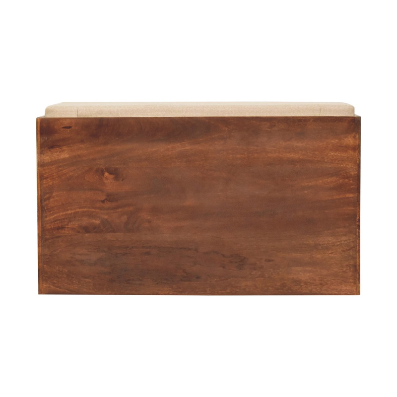 Artisan Furniture Solid Wood California Walnut & Mud Linen Pull out Shoe Bench, Upholstered, 2 Shelves, Brown