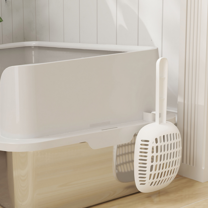 PawHut Stainless Steel Litter Box, High Sided Metal Cat Litter Tray w/ Scoop