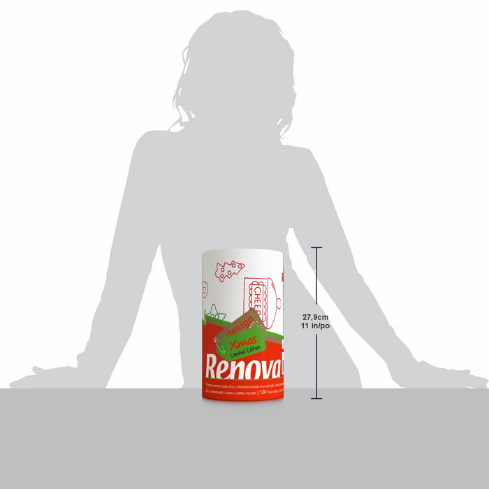 Renova Festive Christmas Kitchen Roll 1 Roll Per Pack – XXL Durable Holiday Paper Towels Decorative Designs 120 Sheets | 3x Larger Than Standard Rolls