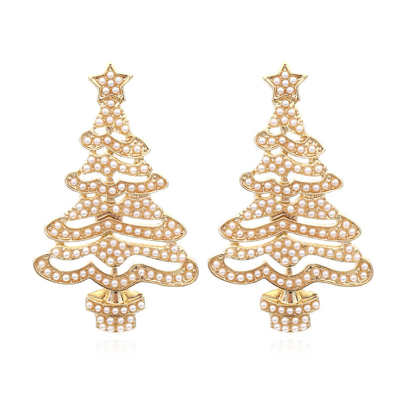 Hollow Out Christmas Tree Earrings With Diamonds
