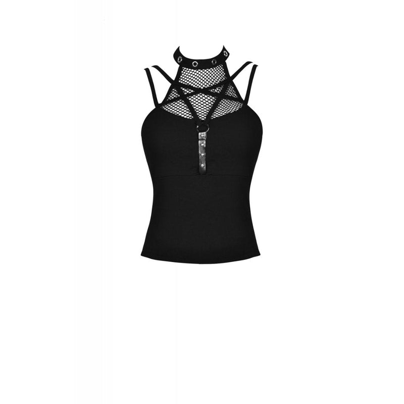 Dark in Love Enyo Mesh Strap Goth Halter Top in Black