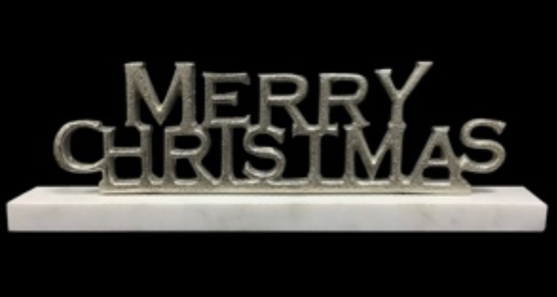 12" NICKEL PLATED MERRY CHRISTMAS ON STAND
