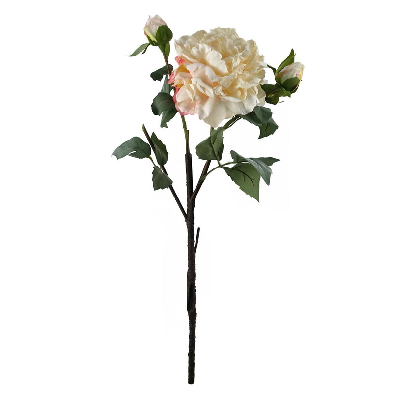 6 x 60cm Peony Artificial Flower Cream - 6 flowers 18 buds