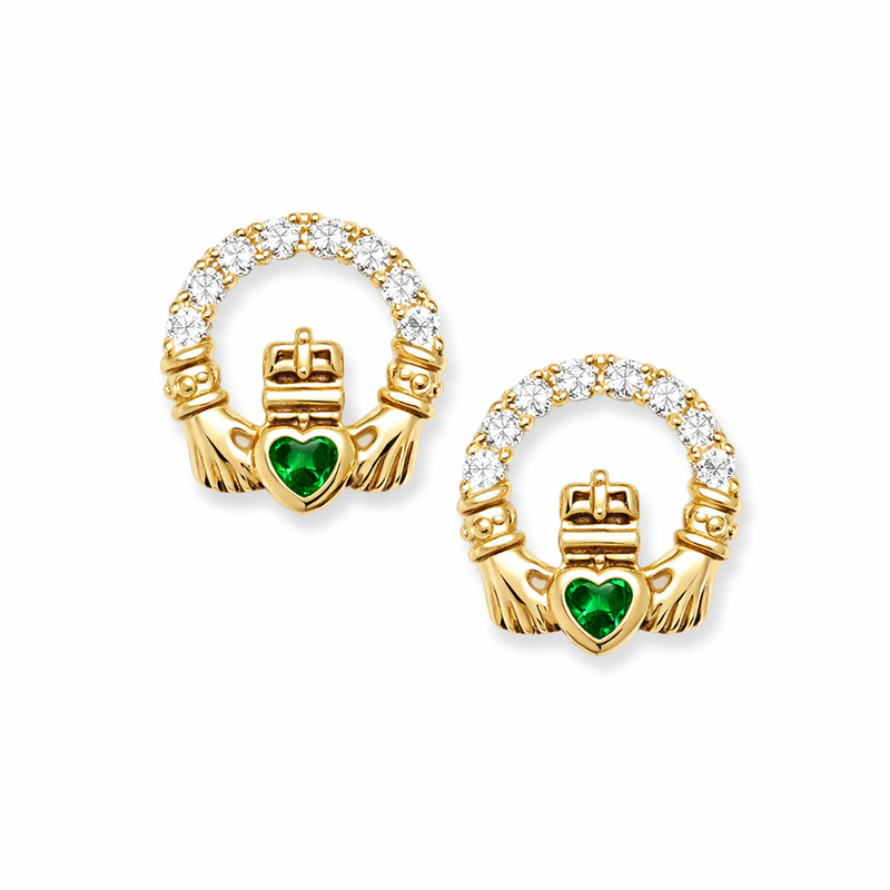 Emerald Cubic Zirconia Claddagh Earrings